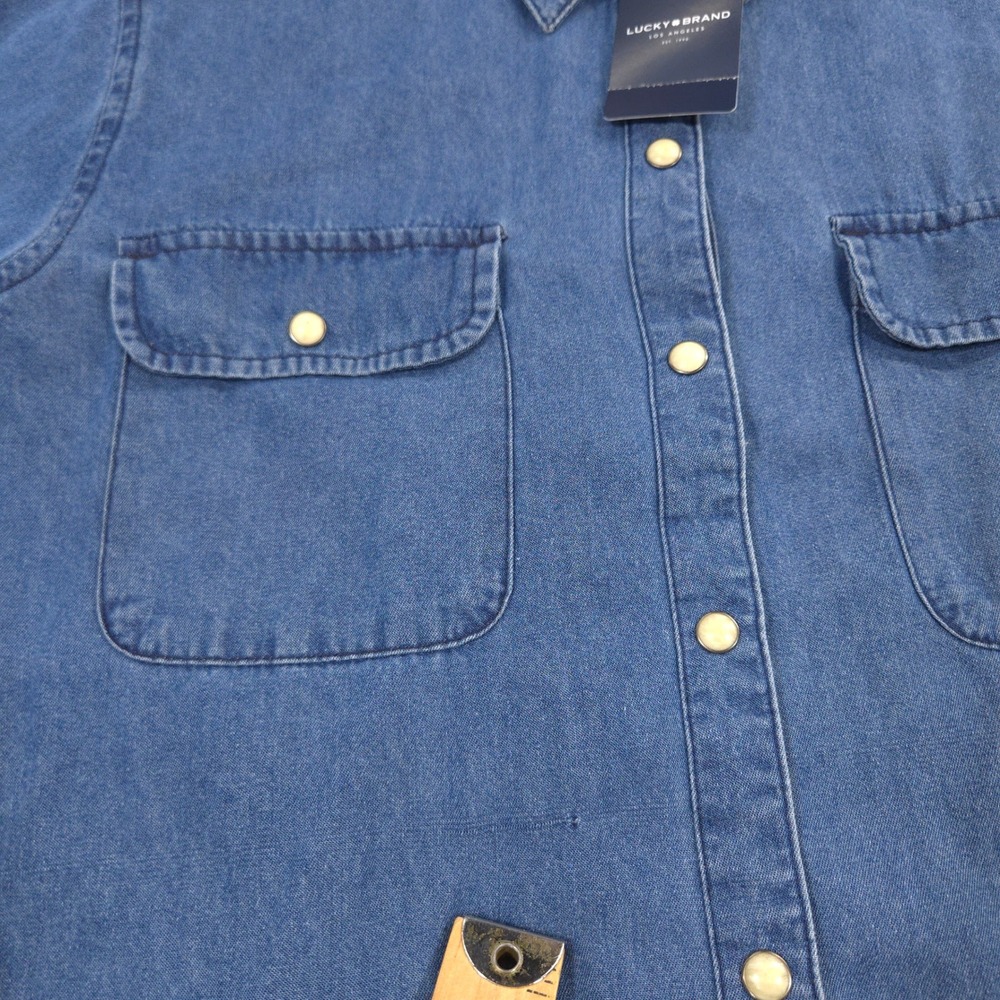 Lucky Brand Denim Shirt Womens L Blue Pearl Snap Western Cowgirl Outdoor Ranch - Picture 11 of 11